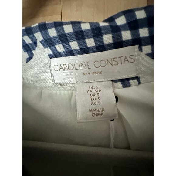 CAROLINE CONSTAS White/Blue Gingham Quilted Linen Blend Jacket Sz Small NWT $395 - Picture 3 of 8